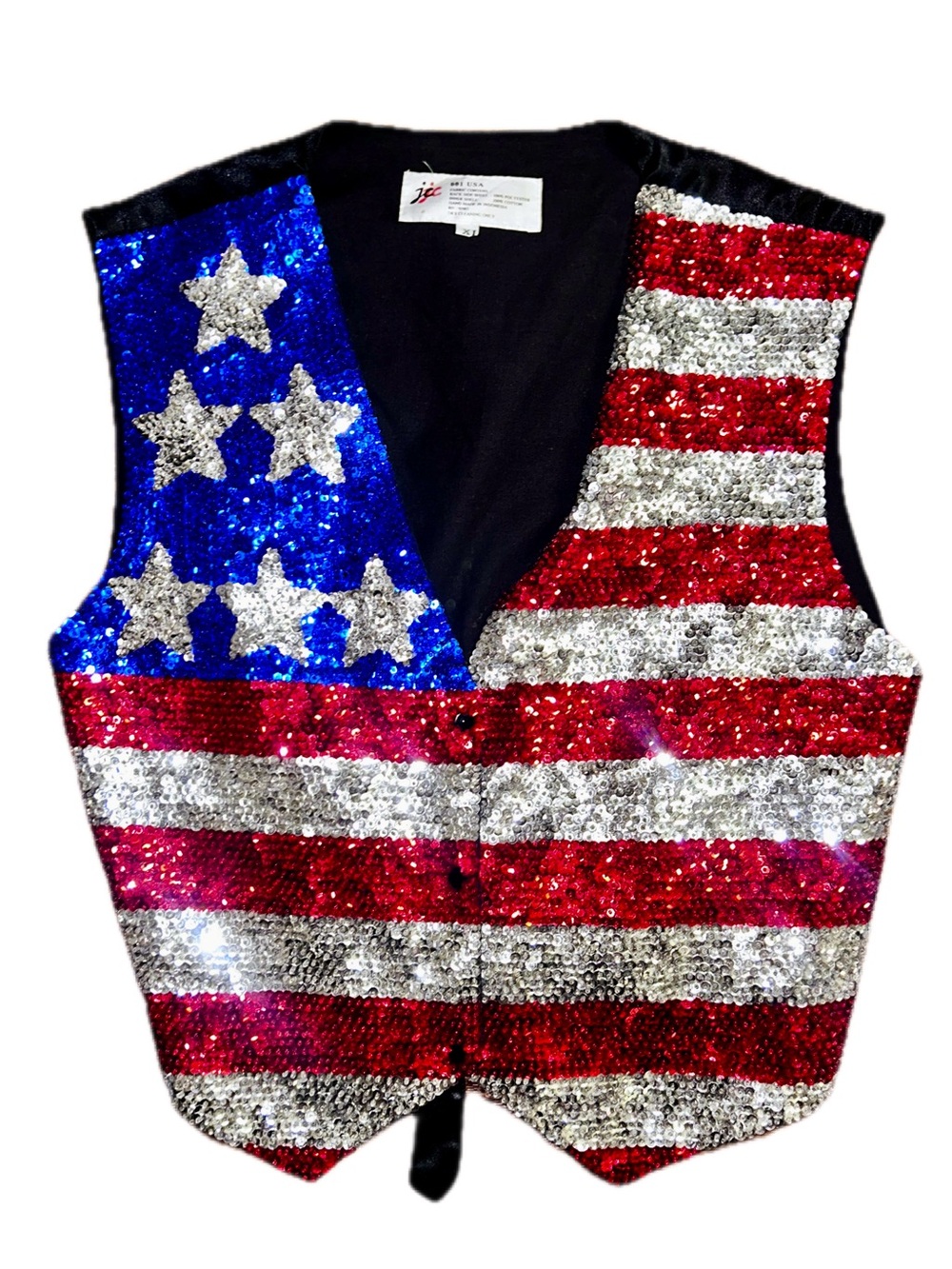 JCC ~ X-Large ~ American Flag W/ Stars~ Red/ Blue/ White ~ Sequined Vest